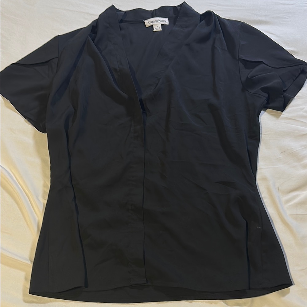 Calvin Klein Black Fitted Notched Collar Blouse